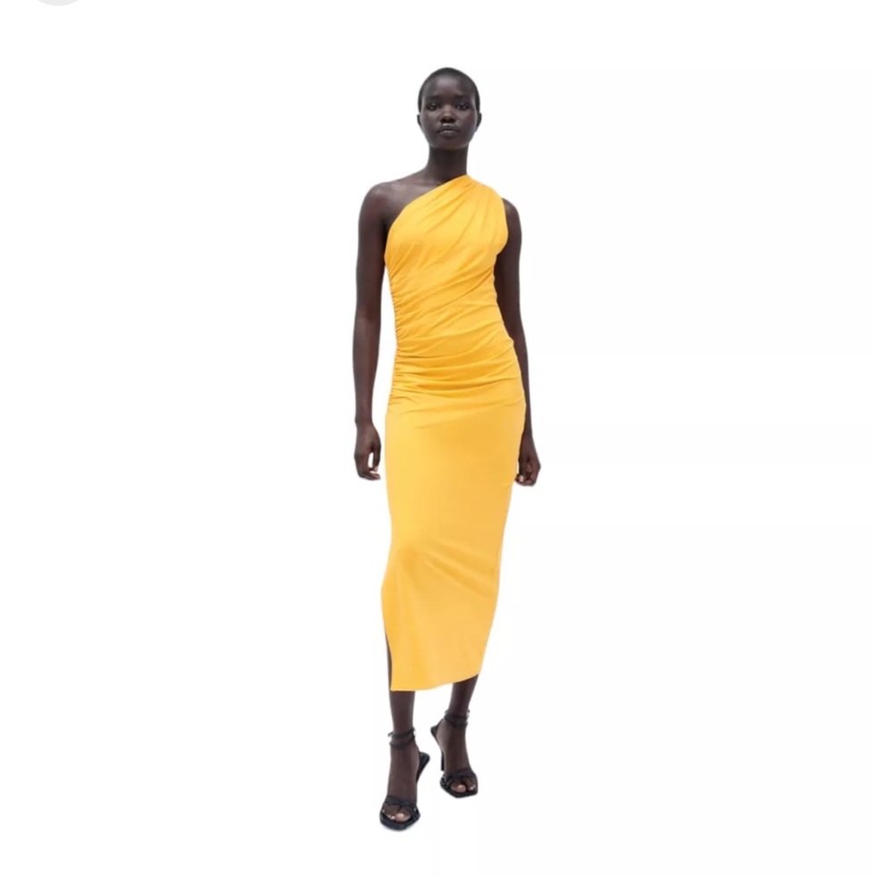 Canary Yellow One Shoulder Midi Dress